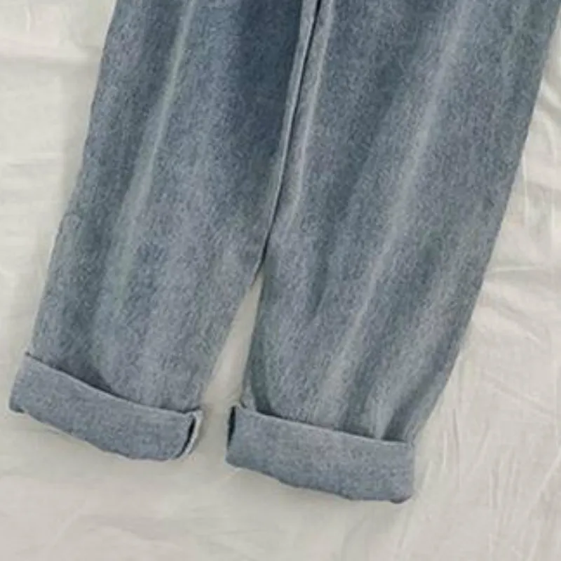 

Jumpsuits Women Denim Light Blue Spring Trendy Drawstring Waist Adjustable Loose Casual Overalls High Quality Korean Style Chic