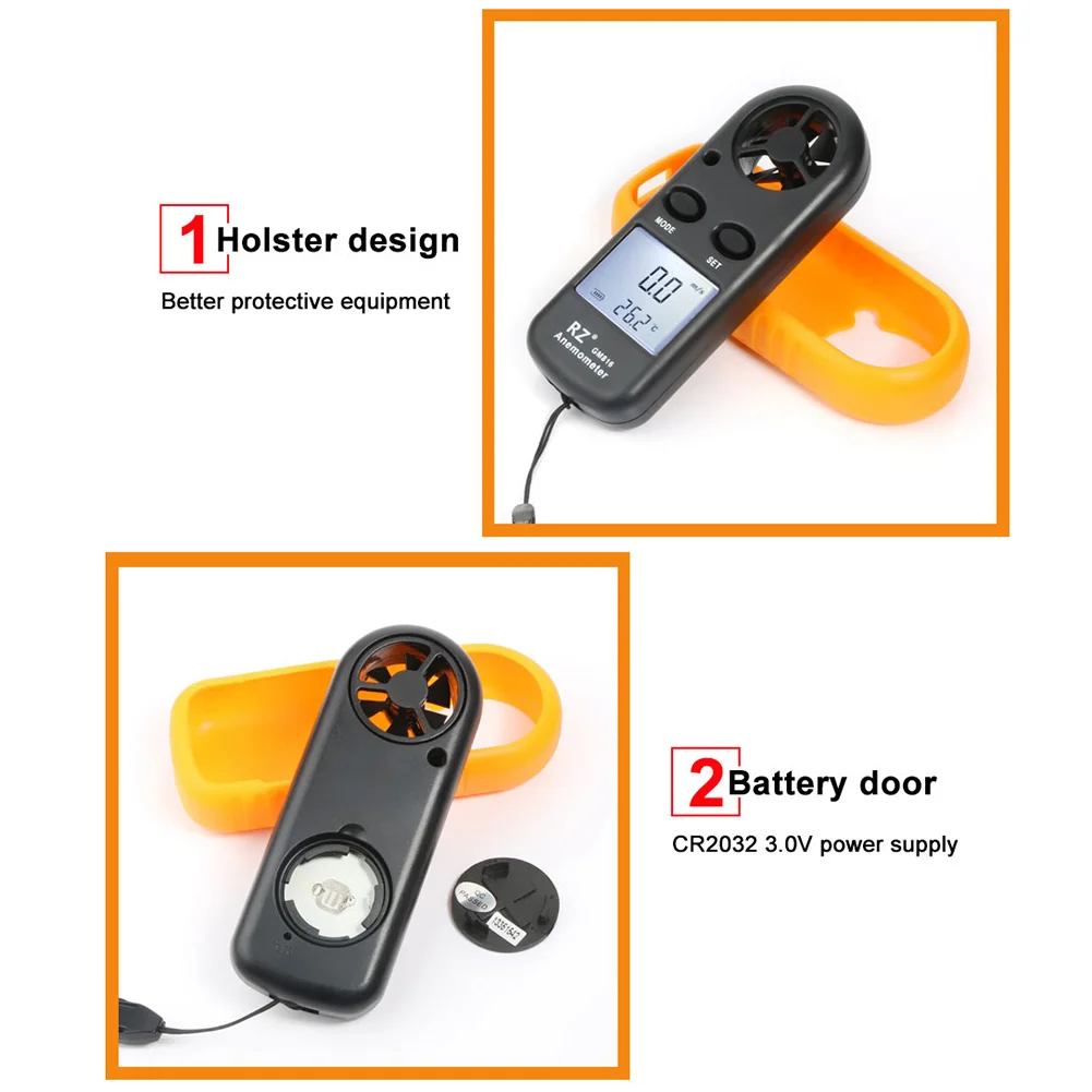 

RZ Anemometer Portable Anemometro Thermometer GM816 Wind Speed Gauge Meter Windmeter 30m/s LCD Digital Hand-held Anemometer