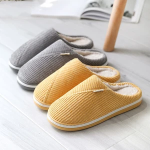 Winter Women Indoor Slippers Cozy Home Warm Platform Shoes Plush Non-Slip Corduroy Couple Slides Adu