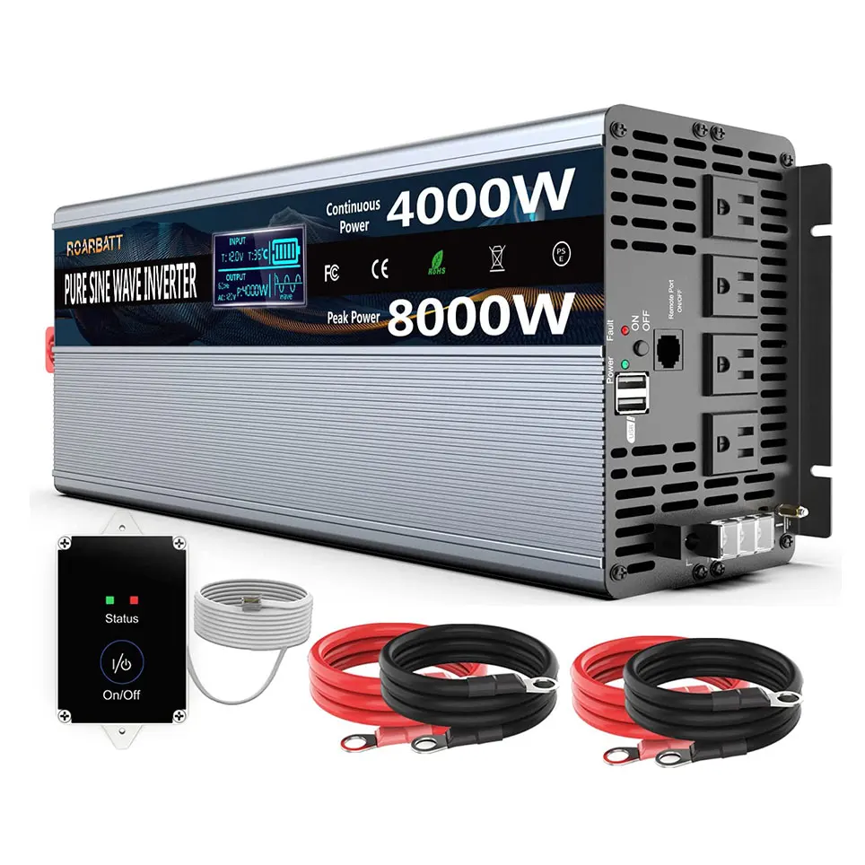 

Pure sine wave power inverter 4000 w 12V DC to AC 110V 120V peak power 8000 W, with remote controller and 4 AC sockets