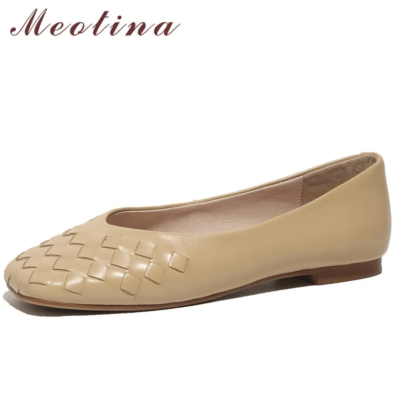 

Meotina Square Toe Women Shoes Natural Genuine Leather Flats Dress Flat Shoes Fashion Shallow Ladies Footwear Spring Apricot 40