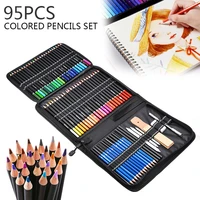 95pcskit colorful sketch pencils portable oil based painting sketching pencils professional artist diy charcoal pencil tool bag