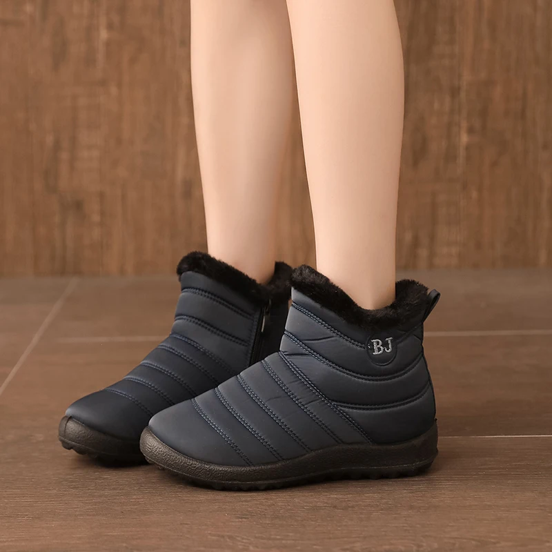 

Plus Size New Antiskid Waterproof Middle Zipper Snow Boots Warm Round Head Women's Shoes 2020 Fashion Casual Winter Boots