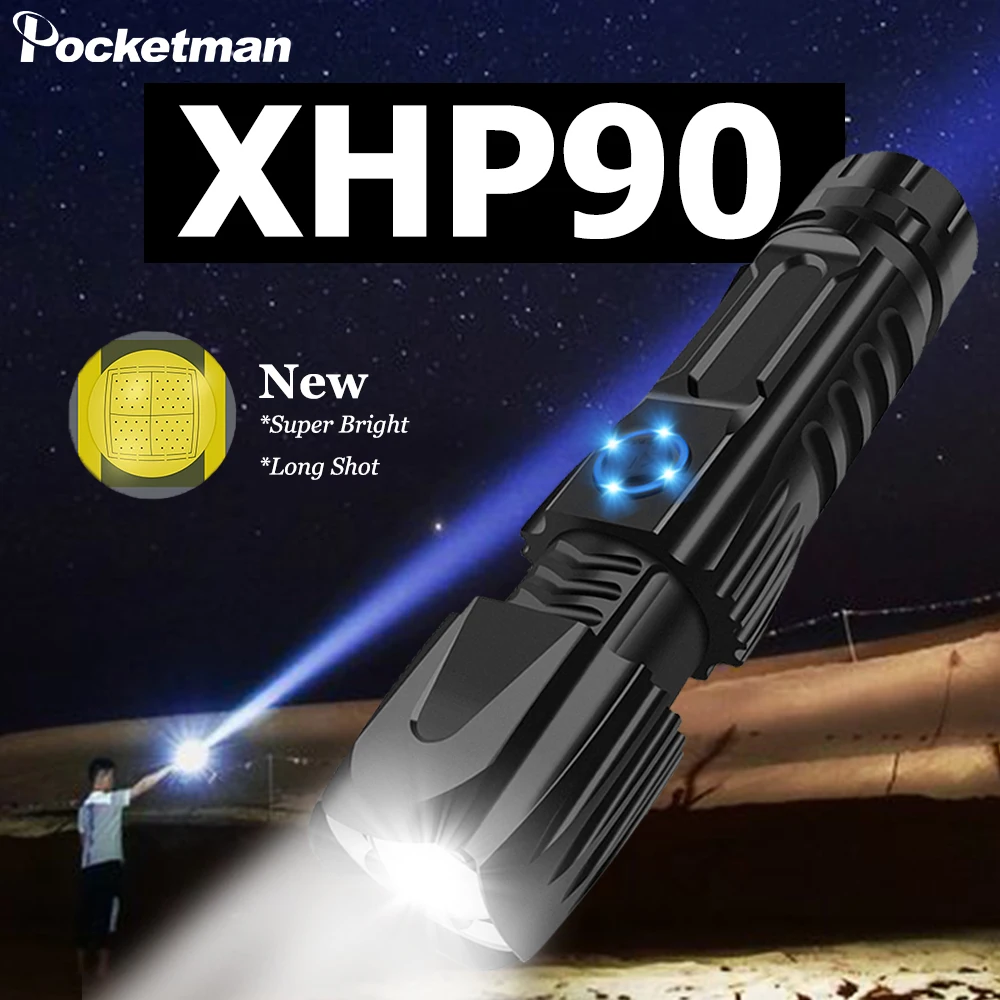 Мощный фонарь XHP90.2 Xlamp тактический Перезаряжаемый USB водонепроницаемый умный чип