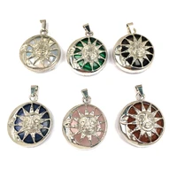 natural stones round pendant amulets plated sun god exquisite charms for jewelry making diy reiki necklaces accessories