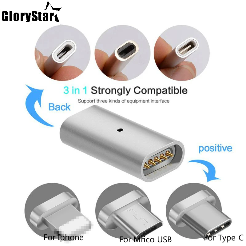 

Sliver Micro Usb Magnet To Type-C/IOS/Android Charging Magnetic Adapter for Galaxy S8 Plus 6/7/8 Plus Magnetic Adapter Converter
