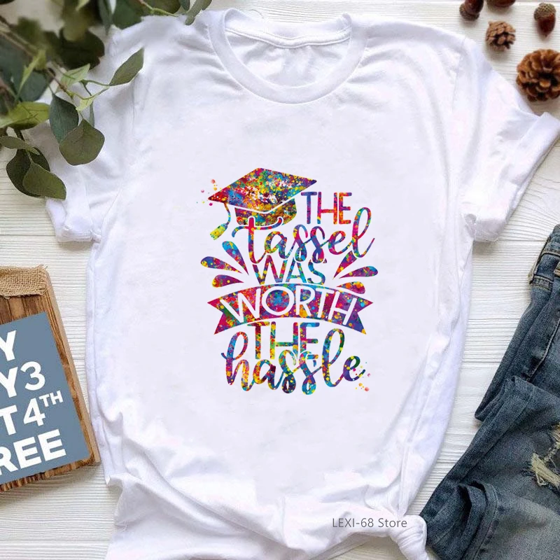 

2022 Graduation Gift Personelized Watercolor Print Tshirt Tops For Girls T Shirt Women'S Clothes Summer Tee Shirt Femme
