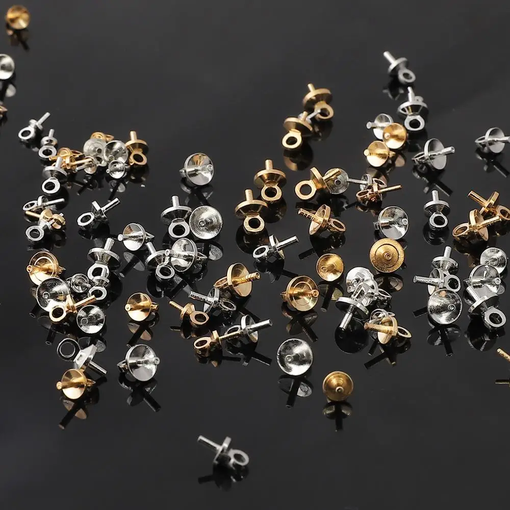 50pcs Gold Rhodium Eye Pin Pendant Charm Connector Bail Beads End Cap For Jewelry Making Earring Bracelet Hanging Accessories