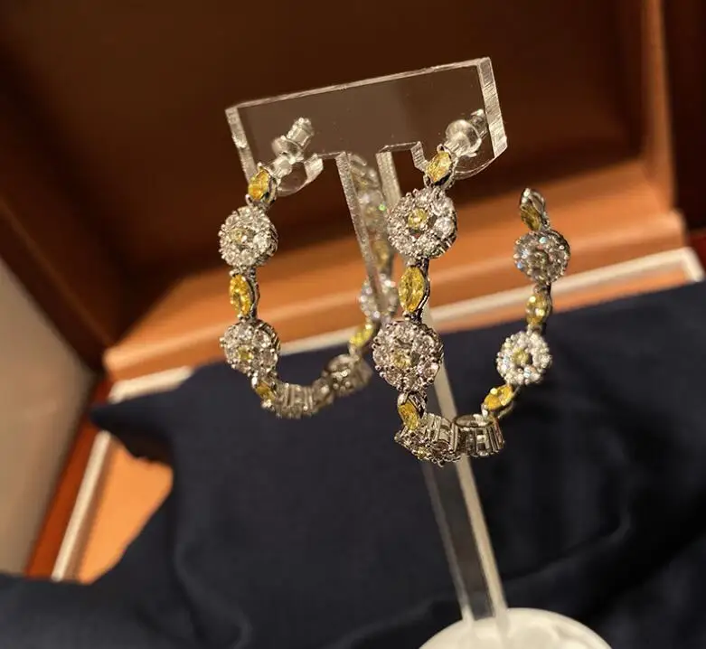 women shiny rhinestone circle earrings temperament crystal circle earrings temperament retro chic ear accessories