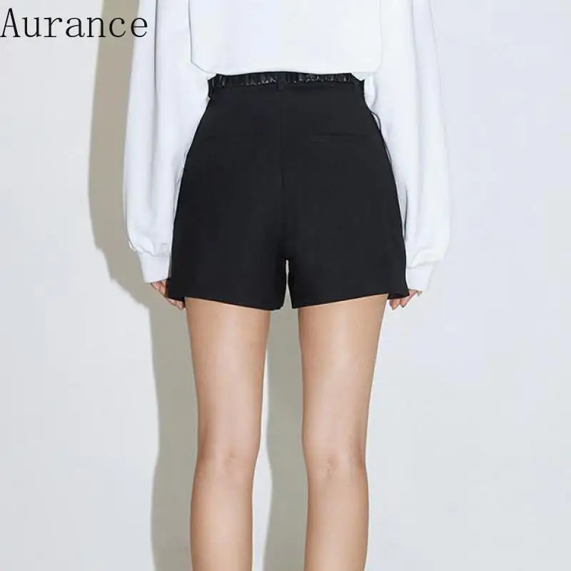 

[Aurance] Women Vintage Patchwork Black High Waisted Shorts Sexy All Match Women's Shorts Summer Clothing 2021 New Fashion