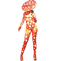 red jumpsuit four piece suit white circle printing dome hat personality performance costume ladies party evening costume women