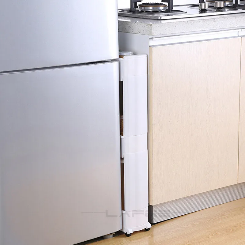 

Interspace storage rack Gap shelf pulley mobile kitchen toilet gap rack bathroom storage rack fridge side seam finishing rack