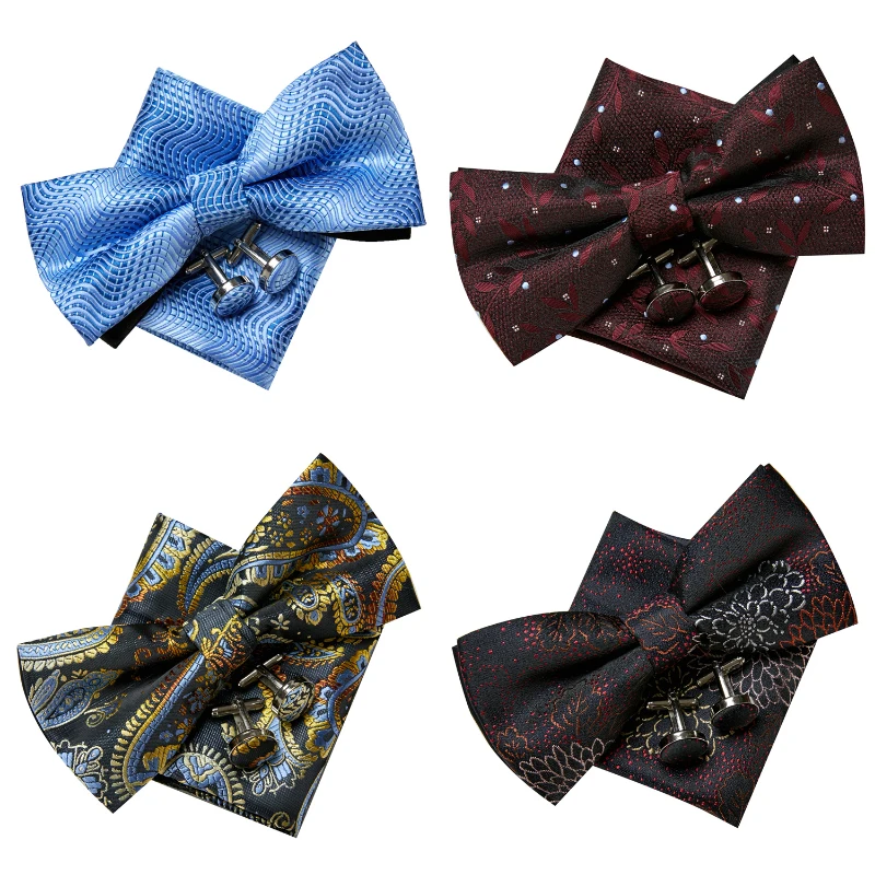 

Отличное качество, Прямая поставка, набор запонок с бабочкой из 100% шелка, Геометрическая формальная одежда фиолетового цвета для мужчин