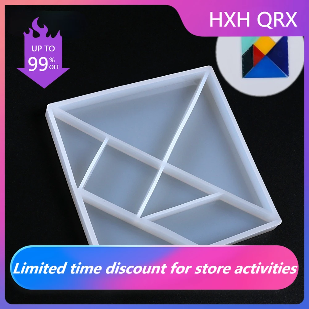 

Aomily DIY Silicone 7 Shapes Tangram Mold Fondant Cake Chocolate Mould Handmade Container Crystal Drop Resin Soap Molds Baking
