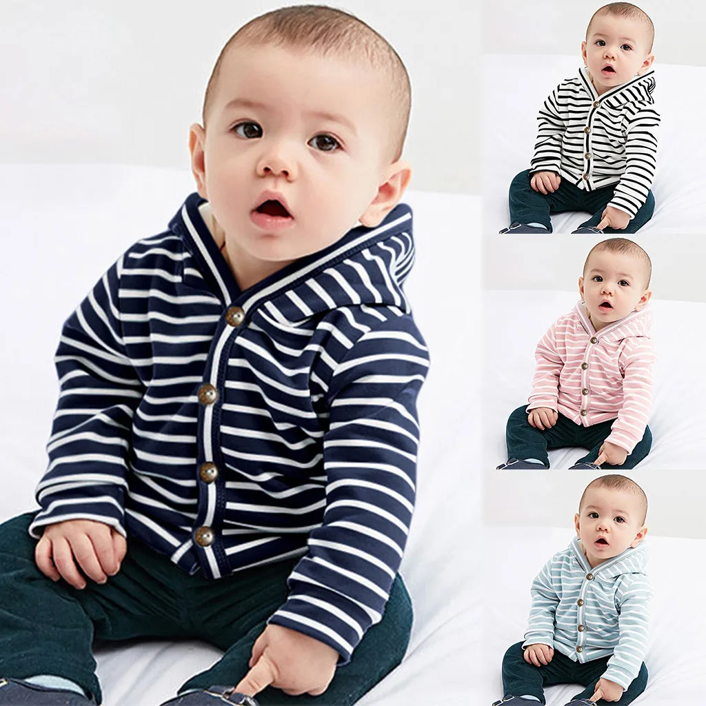 Детское пальто куртка с длинным рукавом для мальчиков и девочек зимнее Полосатое