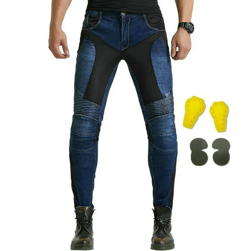 Летние байкерские мотоциклетные брюки Loong 114-5, сетчатые дышащие джинсы, рыцарские повседневные защитные облегающие повседневные брюки для ...