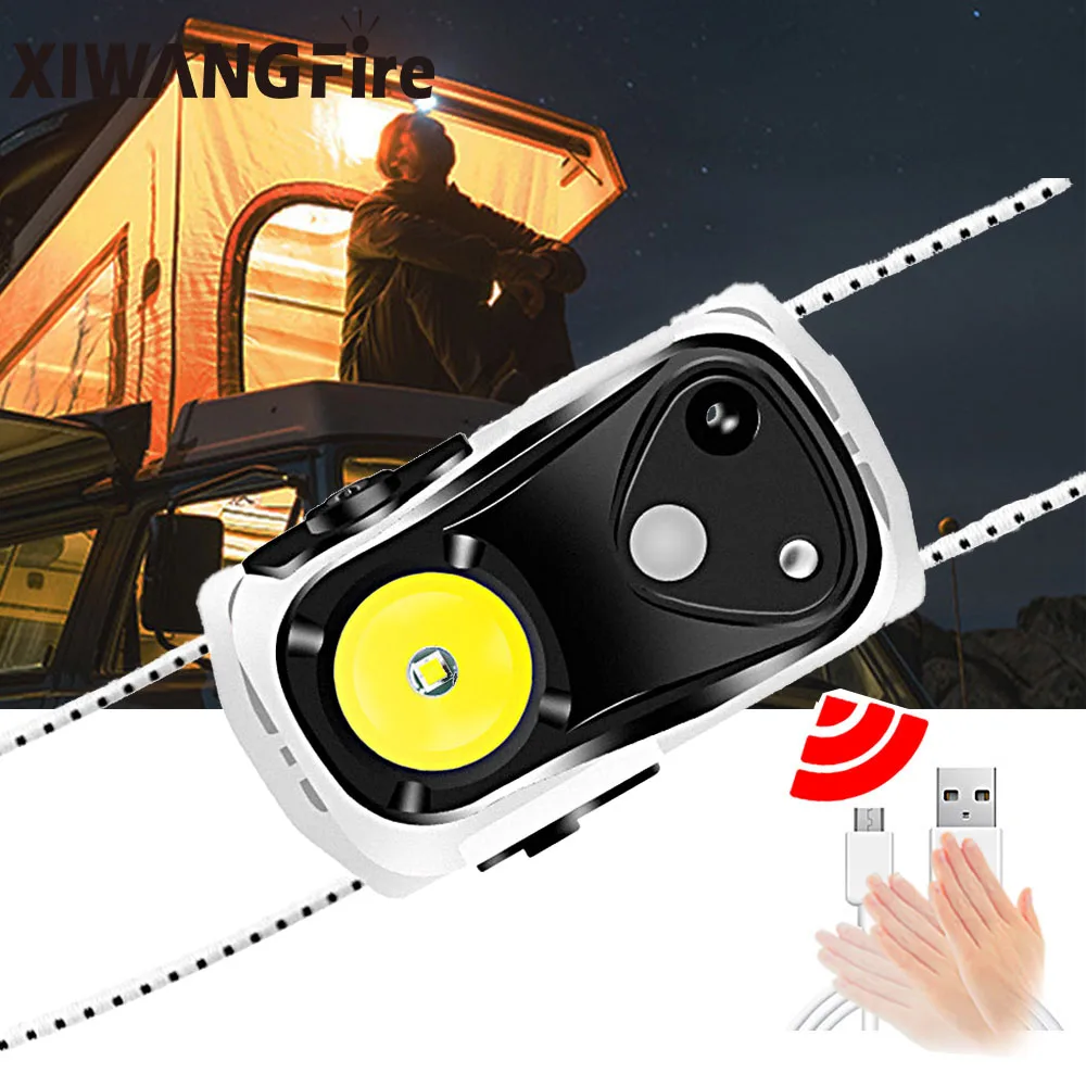 

Sensor LED Headlamp Portable Mini XPE Super Bright Headlight USB Rechargeable Camping Light Waterproof Fishing Running Lantern