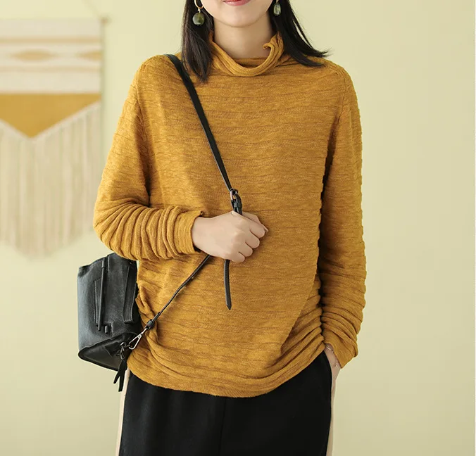 Женская водолазка с высоким воротником Свободный пуловер в стиле ретро