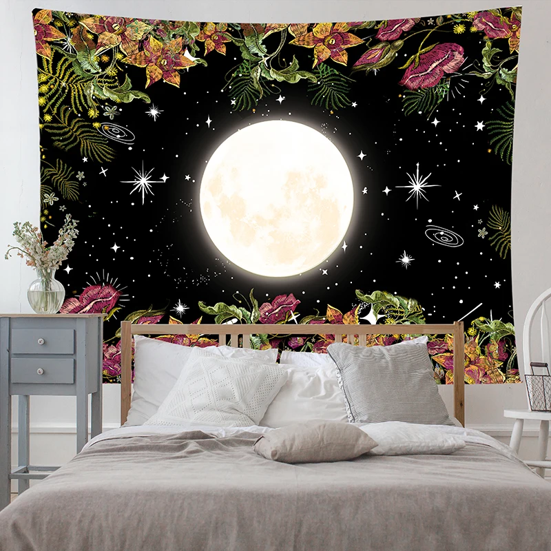 

Moon phase flower tapestry Living room home decoration background hanging cloth Bedroom bedside wall decoration tapestries