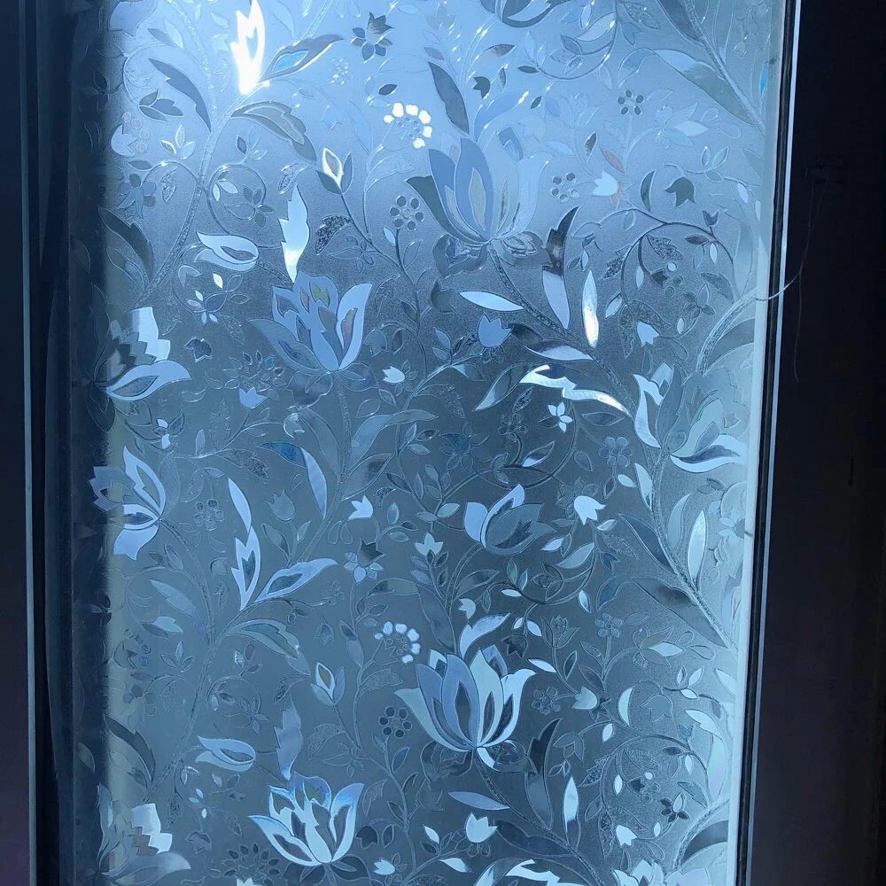 

45*200cm Glue-free Window Film Laser Tulip Privacy Film Glass Sticker Static Frosted Kitchen Bathroom Bedroom Home Decoration
