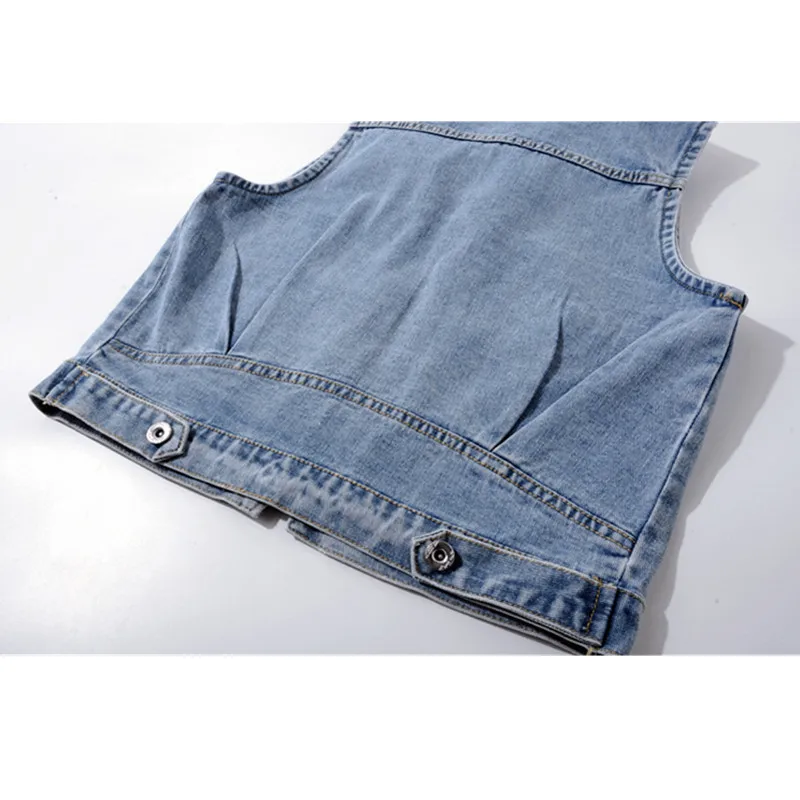 

Summer Plus size Removable Hooded Denim Vest Women Vintage Waistcoat Big Pocket Sleeveless Jacket Coat Female Short Jeans Vests