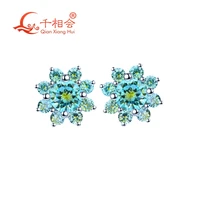 925 silver mutil color flowers 5 75mm with 2 5mm round shape cubic zirocnia stone ear stud earings