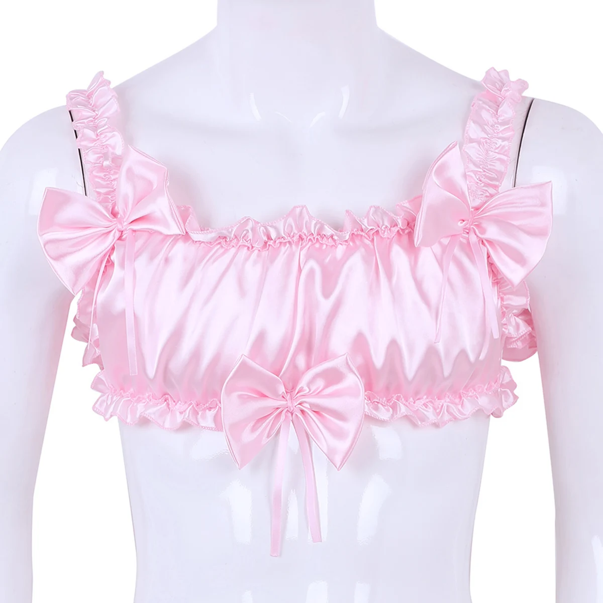 Iiniim Мужское нижнее белье SISSY экзотические майки гладкие мягкие атласные гофрированные оборки эластичные Широкие бретельки без спинки бюстгальтер без косточек Топ