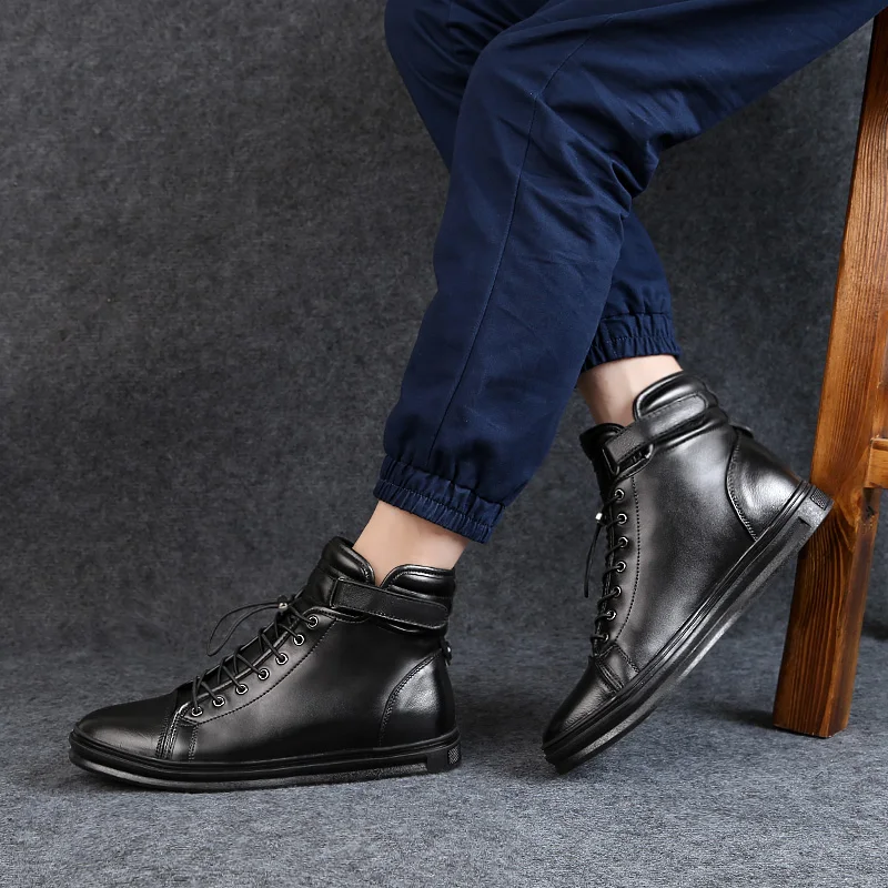 Мужские теплые ботинки из натуральной кожи JUNJARM удобные ручной работы на меху