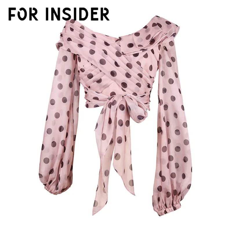 Женские топы и блузки в розовый горошек стиле бохо облегающая блузка с длинным