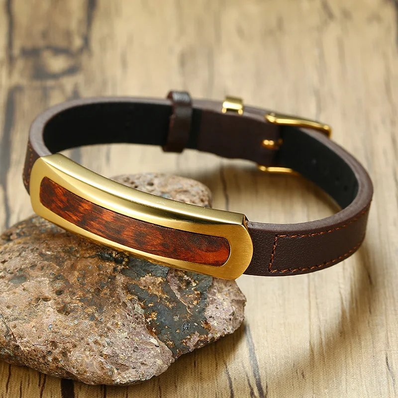 Мужской кожаный браслет с ярлыком коричневого цвета регулируемая длина 7 8