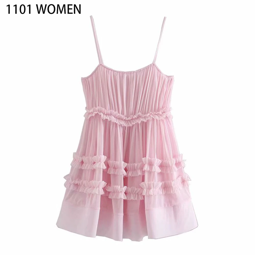 Новинка 2020 весеннее женское розовое однотонное платье выше колена на бретелях с