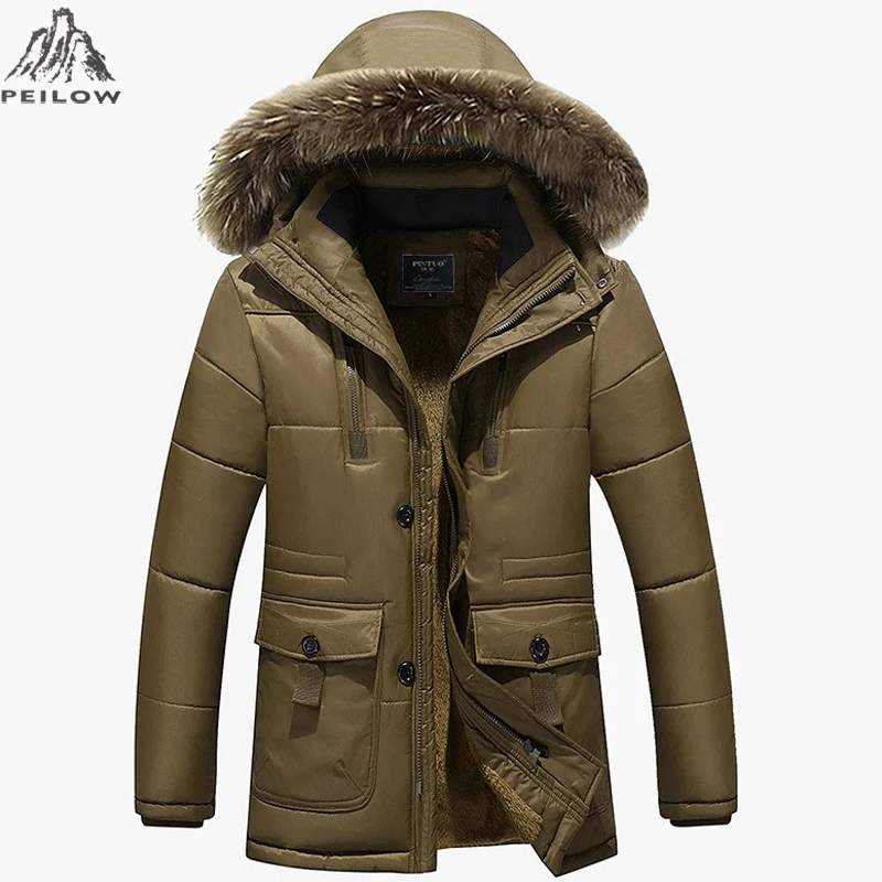 Размера плюс M~ 7XL 8XL Зимняя парка Для мужчин теплая флисовая Меховая Куртка Пальто Верхняя одежда с капюшоном мужская с капюшоном и карманами; Верхняя одежда с защитой от ветра
