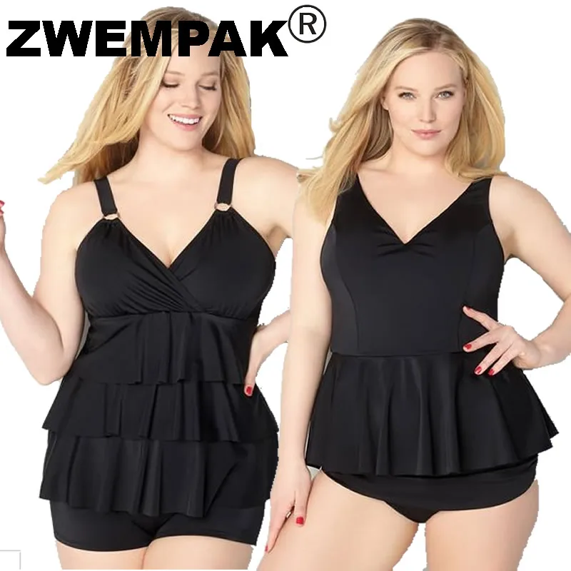 Черный комплект танкини в стиле ретро со складками для женщин большие размеры 4XL