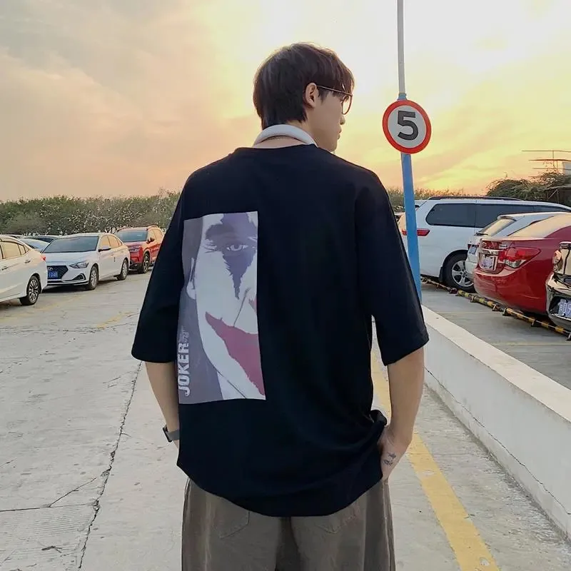 

Свободная футболка классная летняя одежда с коротким рукавом Япония белые футболки для мальчиков, новинка в стиле «панк»; Черные, белые бот...