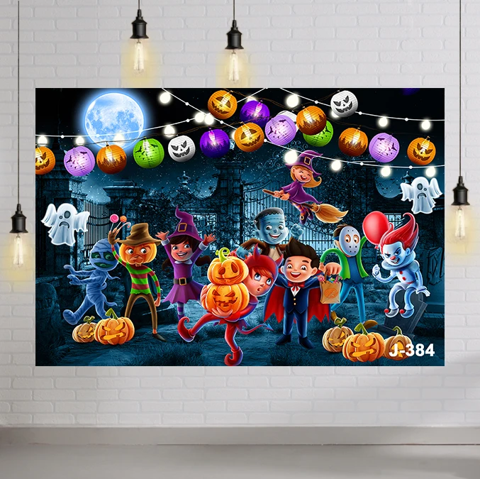 

Фотофон на заказ с изображением ведьмы призрака тыквы блестящего фонаря вампира