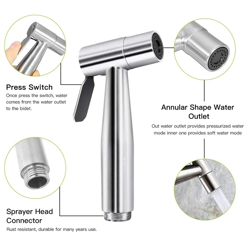 

Handheld Bidet Sprayer for Toilet Spray Attachment for Feminine Wash Stainless Steel Cleaner and Shower Sprayer