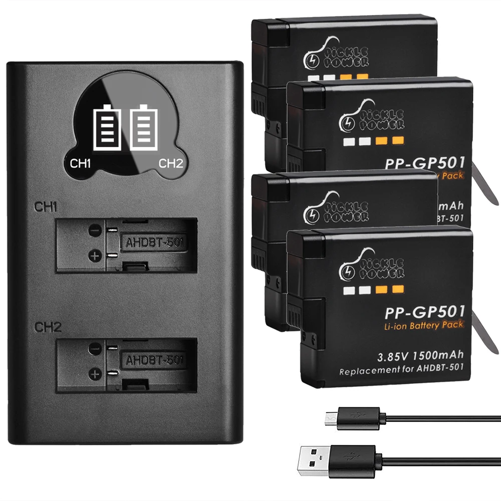 Сменный аккумулятор для GoPro Hero 5 4 шт. 1500 мАч черная батарея Akku 6 7 AHDBT 501|Цифровые