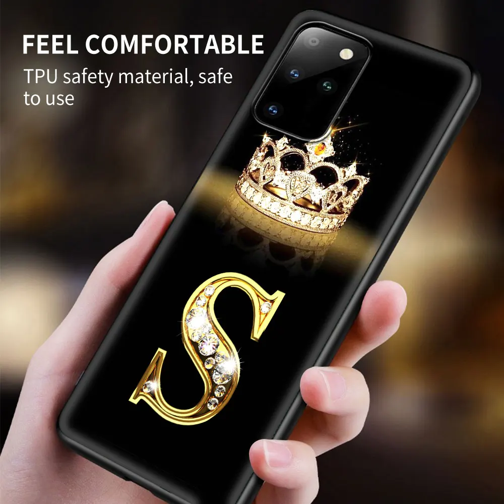 Phone Case For Samsung Galaxy S22 S20 FE S21 S10 S9 Plus S10e Note 20 Ultra 10 Lite 9 Black Soft Cover Diamond Crown Letter Capa