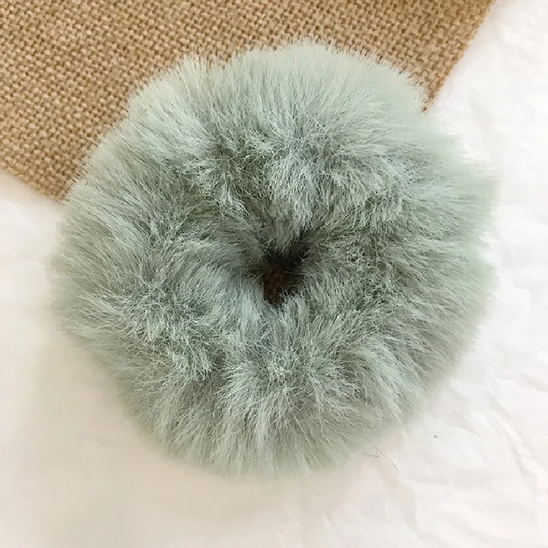 mint green Мягкие резинки для волос из искусственного кроличьего меха, тянущаяся эластичная плюшевая повязка для волос, резинки, резинки для волос, аксессуары для волос, хвост - Цвет: mint green