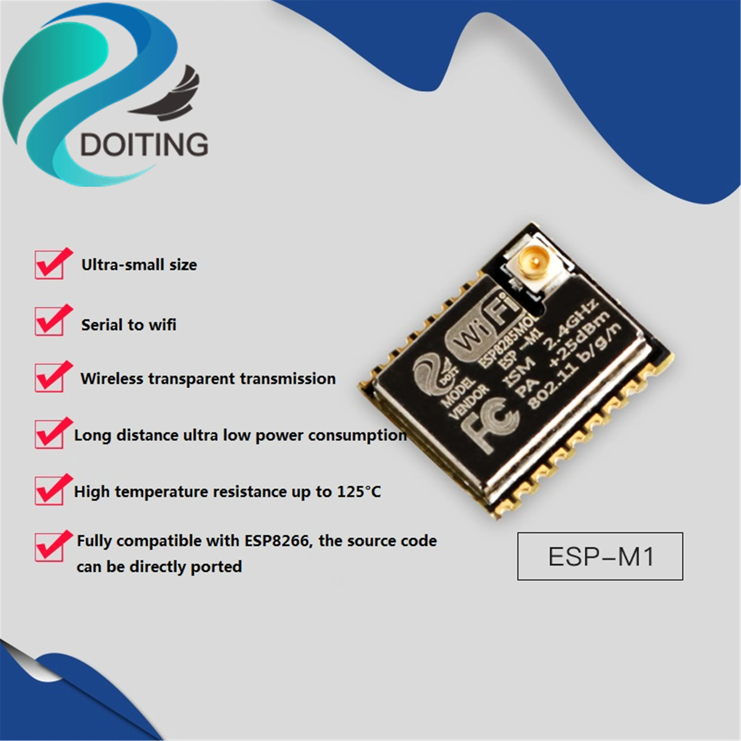 

DOITING Remote Wireless WiFi Module ESP-M1 ESP8285 Module Serial Port Compatible With ESP8266 FCC/CE/ROHS Certification