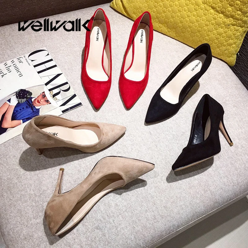 Туфли лодочки женские на каблуке элегантные заостренный носок из флока замша