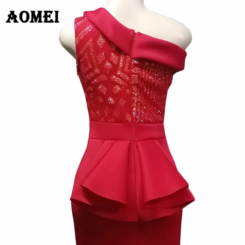 

Women Dress Maxi Mermaid Night Sequined Party Wear Evening Red Classy Formal Dresses One Shoulder Glitter Gowns Summer Clothing