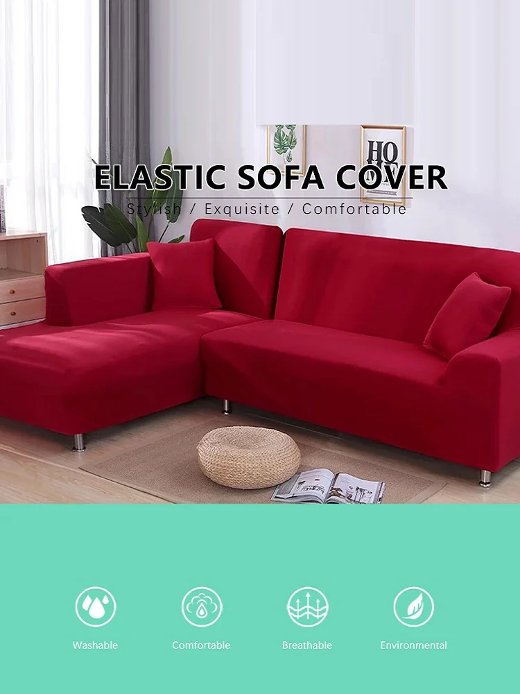 

Solid Color Elastic Cover Corner L Shaped Fully Wrapped Sofa Couches for Living Room Spandex Stretch Slipcovers 1/2/3/4 Seater