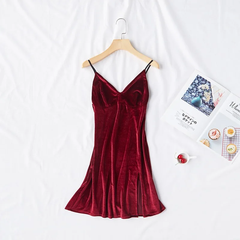 wine red Camisole Комплект из 2 предметов(халат+ ночная рубашка), женский халат, пижамный комплект, осень-зима, новинка, велюровая одежда для сна, ночная рубашка, повседневная домашняя одежда, M-XL - Цвет: wine red Camisole