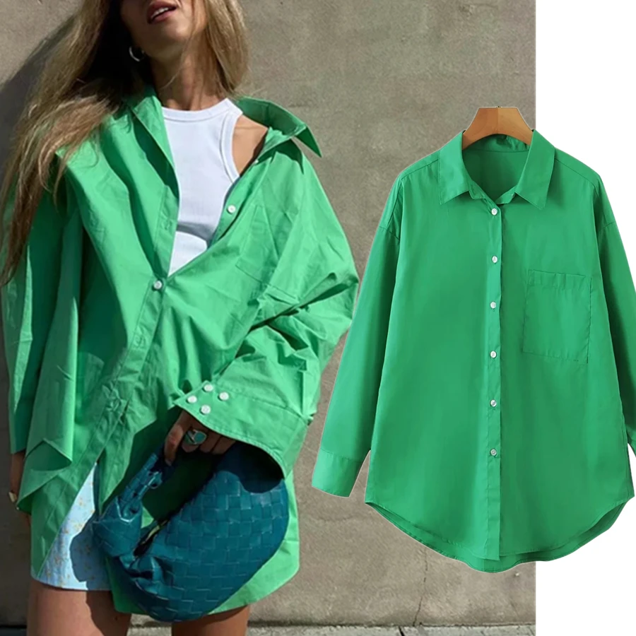 

Elmsk Blouse Women Ins Blogger High Street Vintage Boyfriend Blusas Mujer De Moda 2021 Shirt Fashion Vivid Green Oversize Top