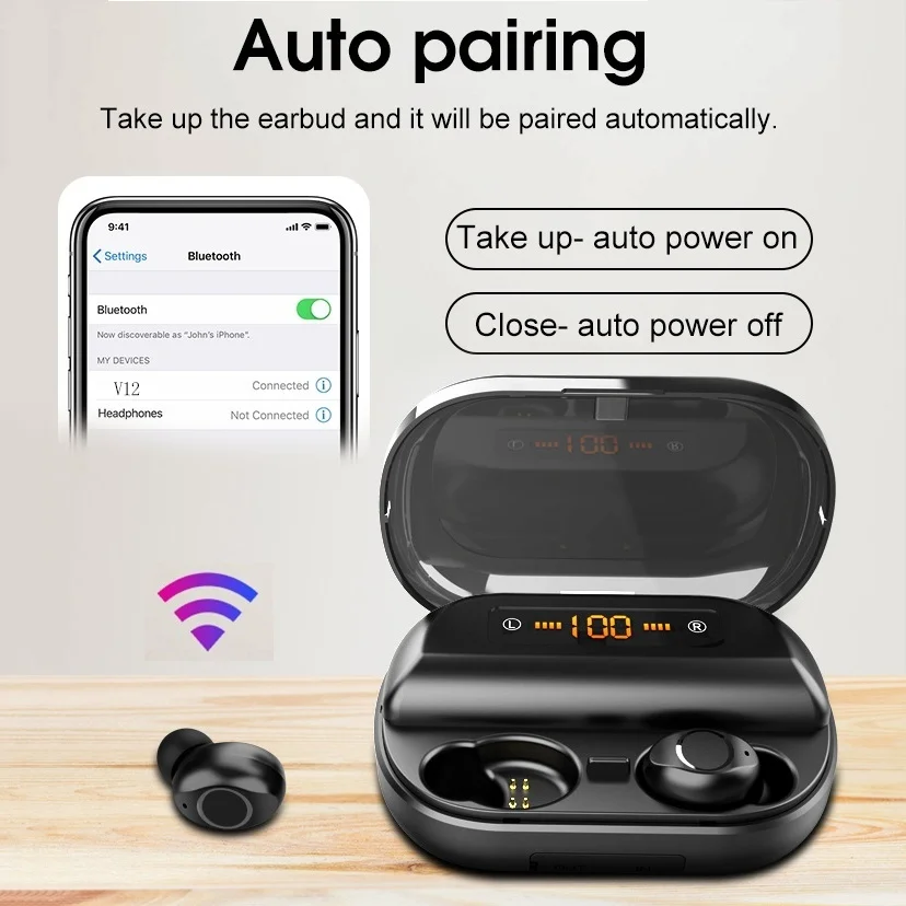 LED Display TWS Wireless Earbuds Bluetooth Earphones Surround Sound Wireless Earbuds Headphone with Charging Mini Power Bank