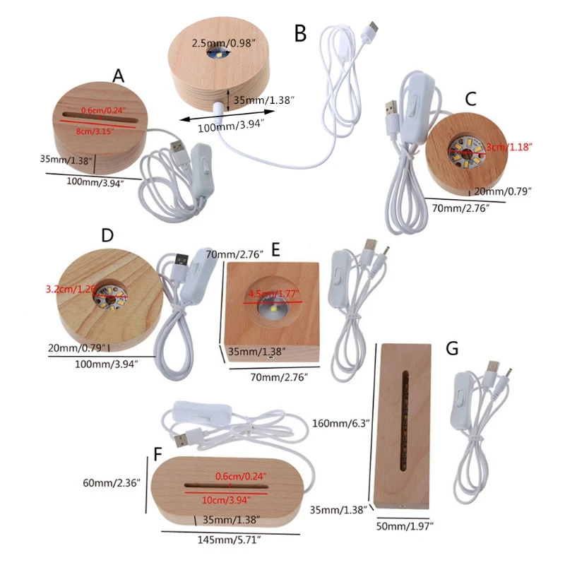 

Wood LED Display Base Resin Art Ornament Wooden Night Lighted Base Stand Crafts