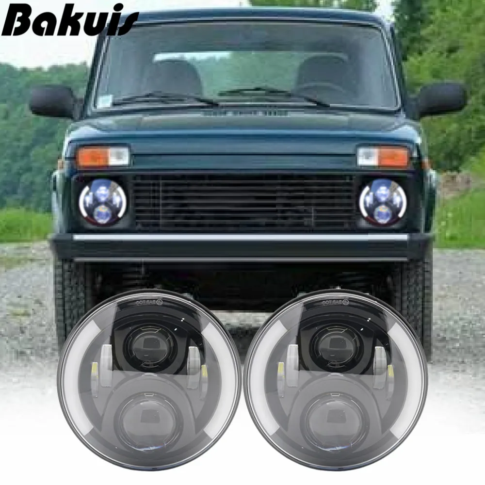 2X7 дюймов круглый светодиодный прожектор для Jeep Wrangler JK TJ LJ lada niva 4x4 suzuki samurai Hummer H1 H2