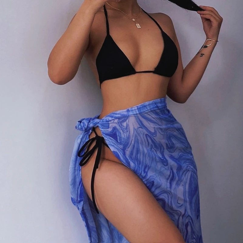 Женская сетчатая пляжная юбка с высокой талией купальник абстрактным принтом в