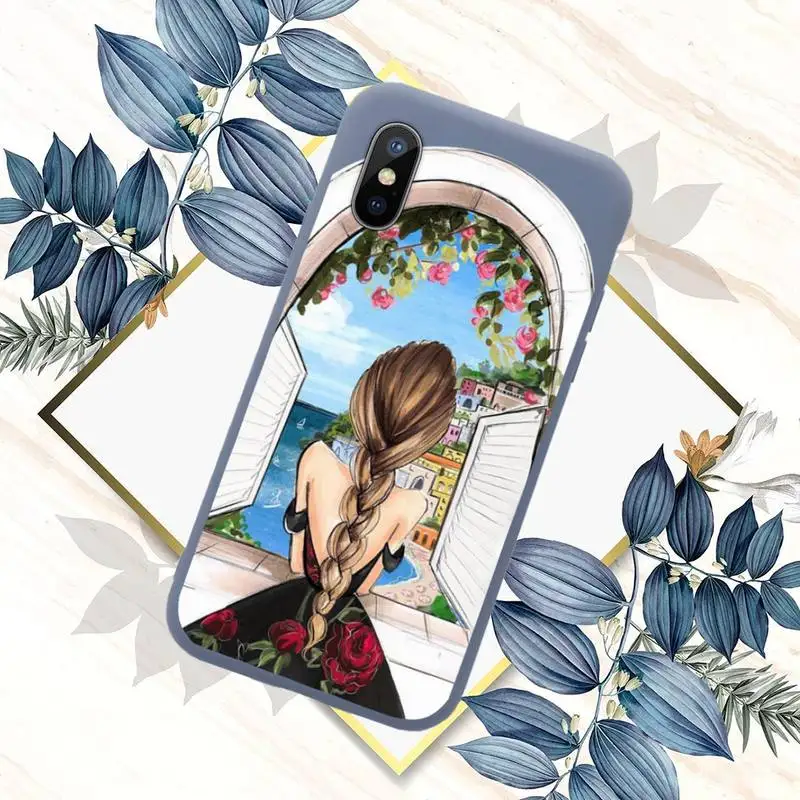 

Merry Christmas Brown Hair Girl Phone Case Candy Color for iPhone 11 12 mini pro XS MAX 8 7 6 6S Plus X SE 2020 XR